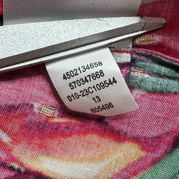 Chicos Top Womens 4 Pink Green Floral Clip Swiss Dot Metallic Tropical Colorful - Picture 8 of 8